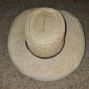 HBY Miami Wide Brim Sun Hat Tan & White Straw Women’s Bendable Rim Men One Size